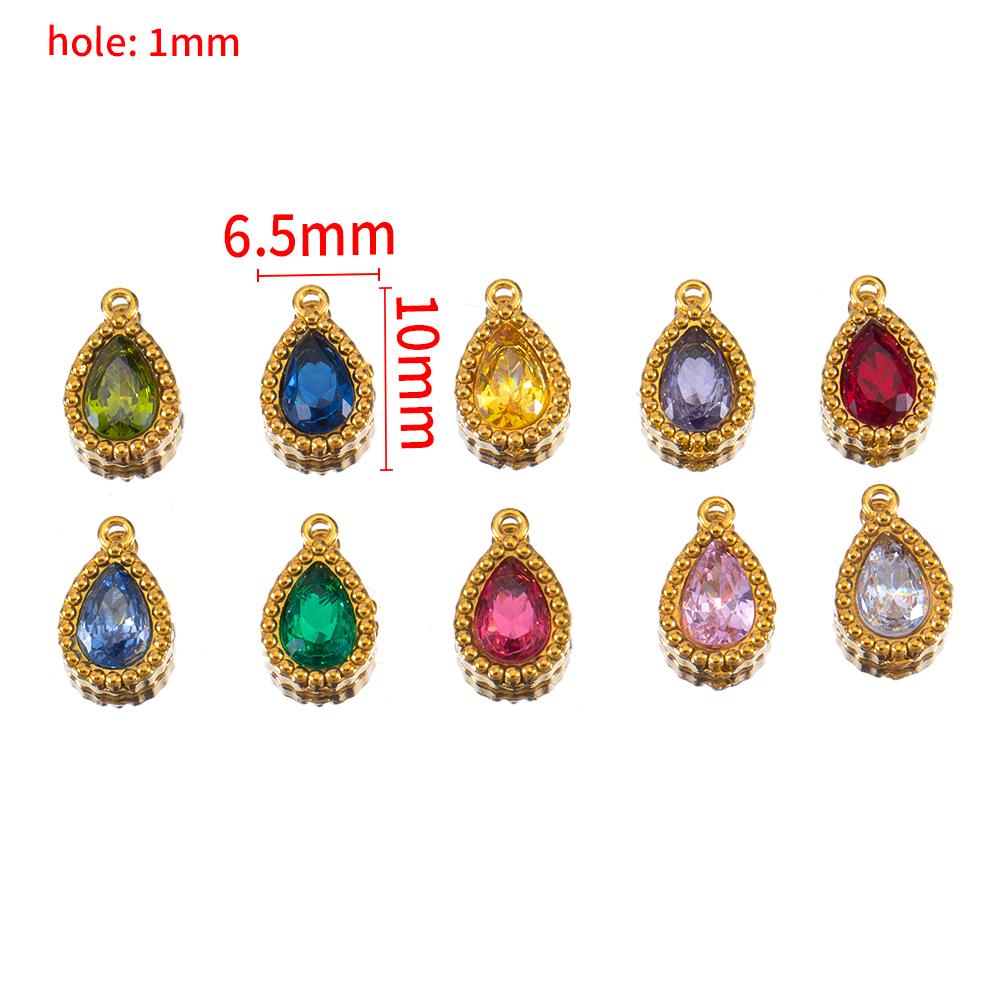 10pcs Stainless Steel Colorful Rhinestone Waterdrop Charms for Earrings Pendant Necklace DIY Jewelry Making Clothing Accessories