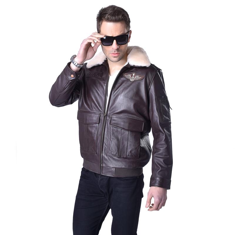 Čínská velikost MAPLESTEED Genuine Leather Jacket Pánská pilotní bunda Letecký kabátek 100% hovězí kůže kožešinový límec pánská kožená bunda zimní 177