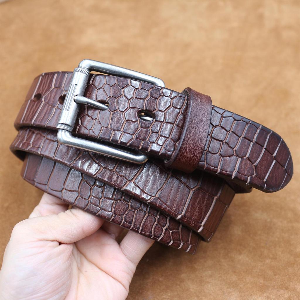 3.8CM Wide Italian Genuine Crocodile Leather Belt for Men - Retro Versatile Jeans Accessory