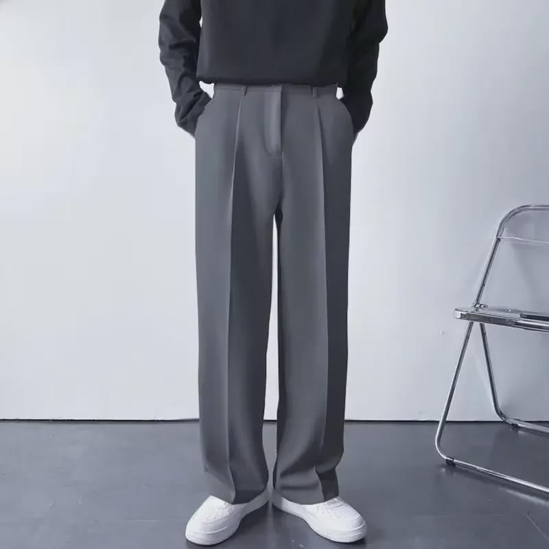 Hong Kong Style Men's Loose Autumn Wide-Leg Trousers: White, Free-Ironing, Casual