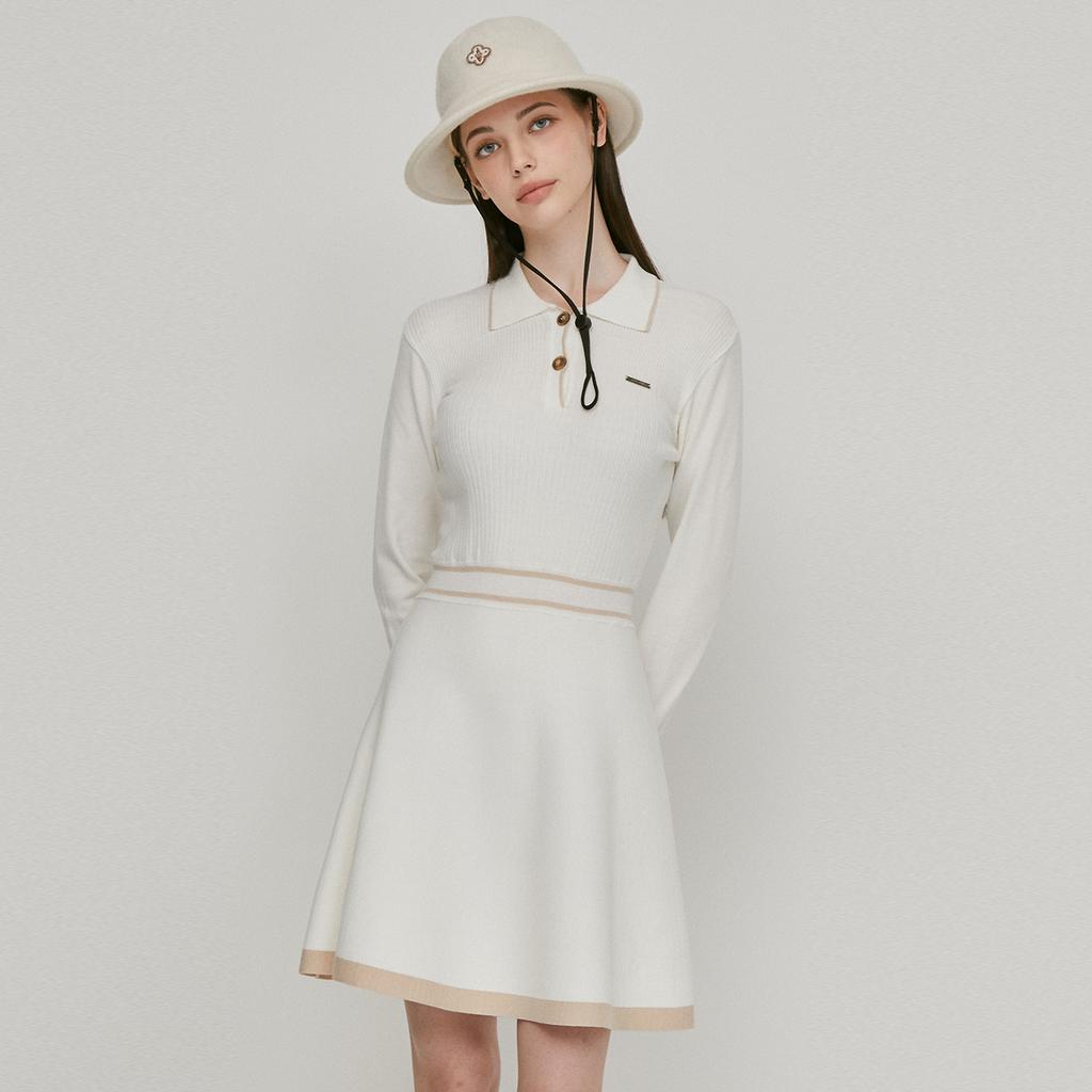 Rick Belted Ribbed Knit Long Sleeve Dress (Ivory)_L3C1-Np12K