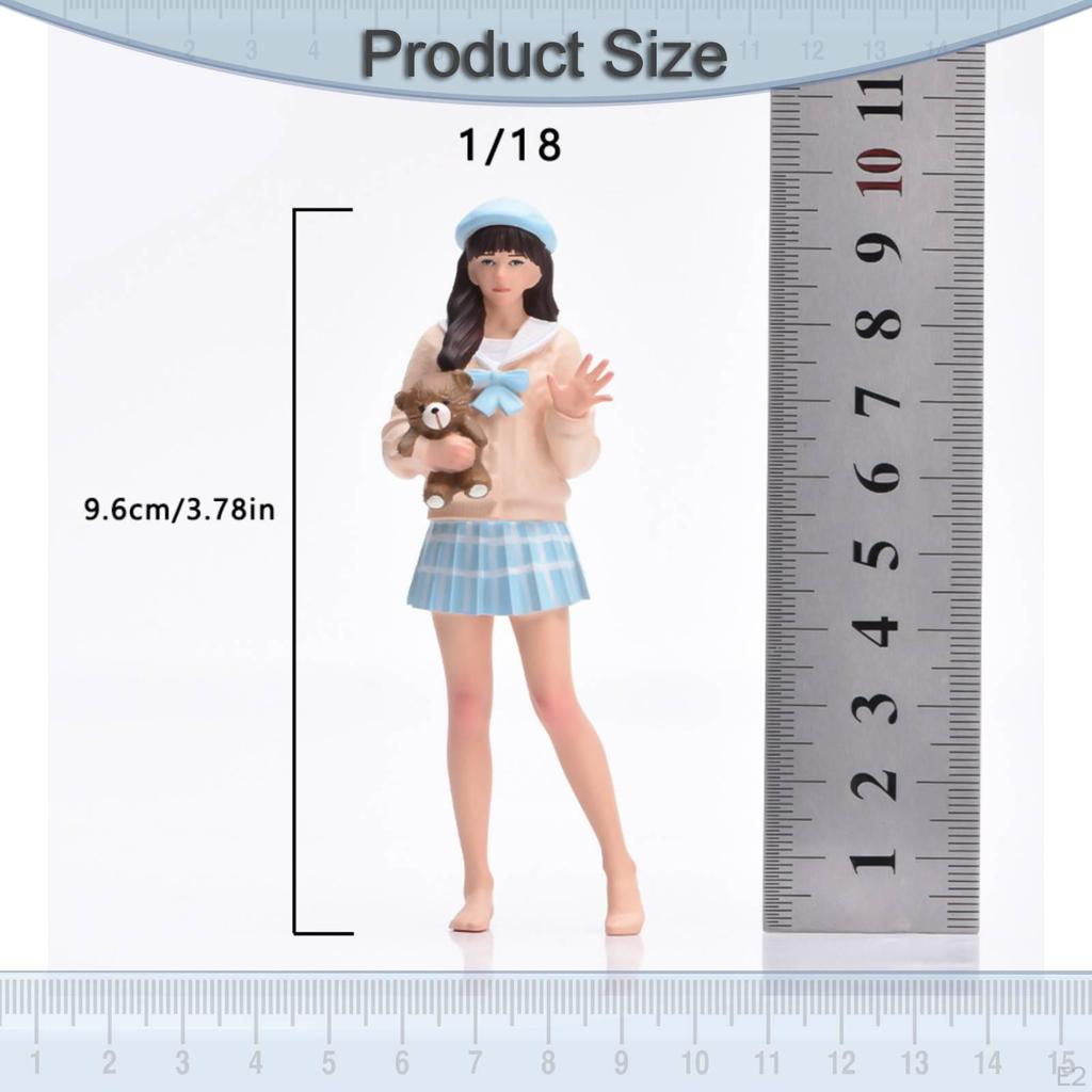 1/18 Scale Long Hair Girl Model Hugging Bear Role Play Realistic Dioramas 3D Character for