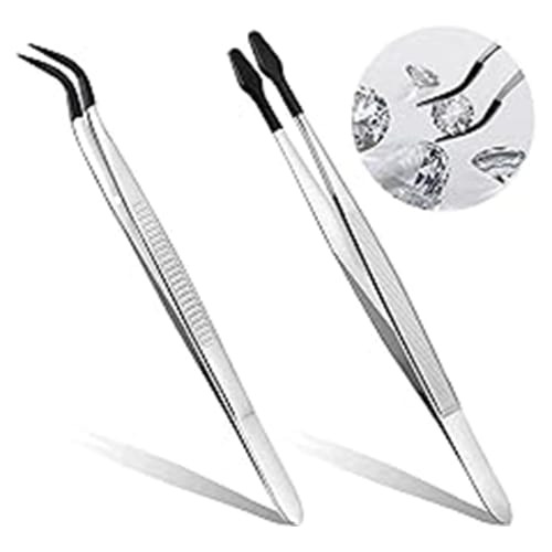 Silicone Tweezers, Stainless Steel Tweezers with PVC Coating and Rubber Tips, Black, Anti-Static, Ideal for Paper Crafts, Stamps, Eyelash Extensions,