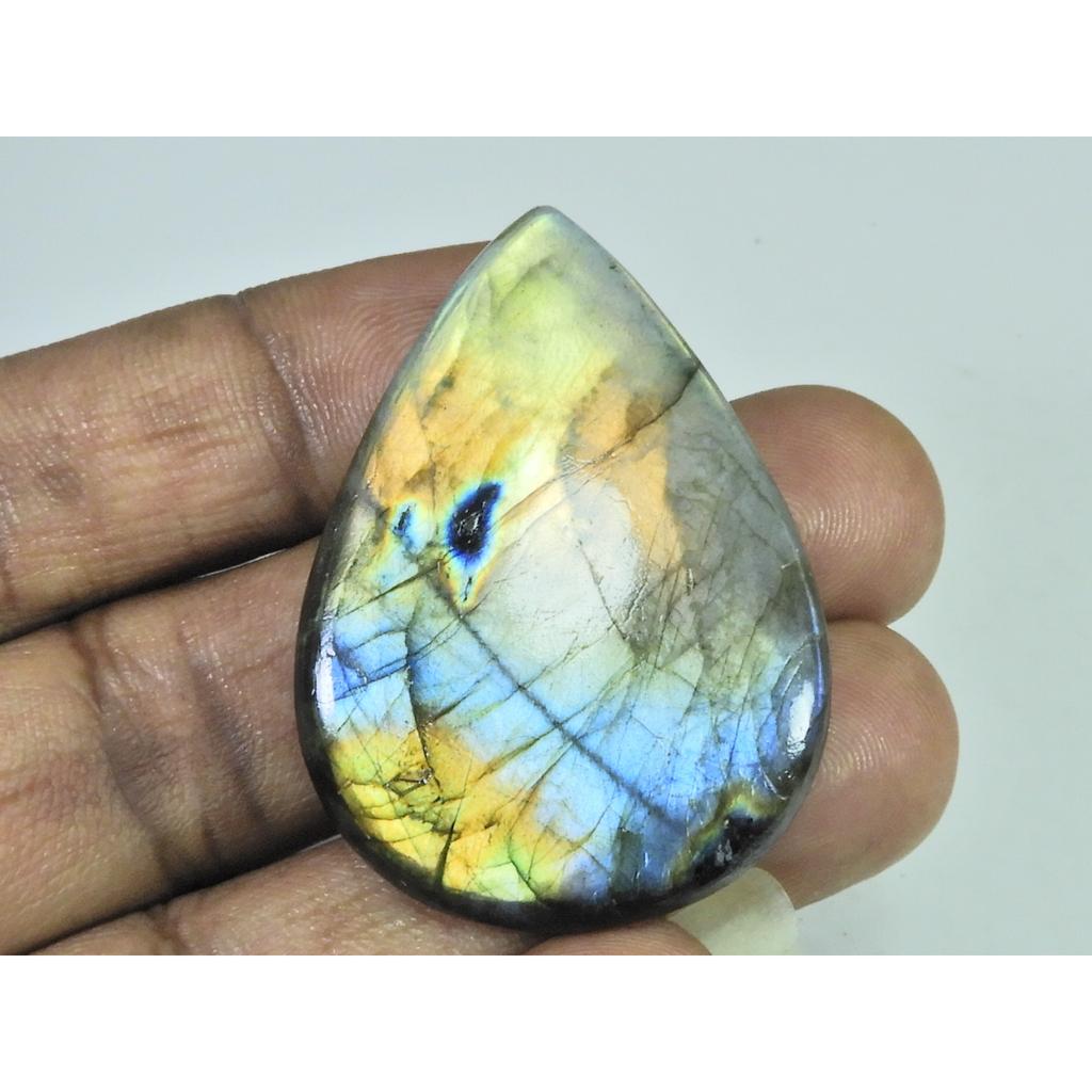 79Cts. Natural Purple Flash Labradorite Pear Cabochon Gemstone 32X46X06MM B-316