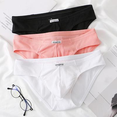 Men Briefs Mid-rise Elastic Waistband Slim Fit Panties Solid Color Ribbed U-Convex Breathable Sexy Underwear