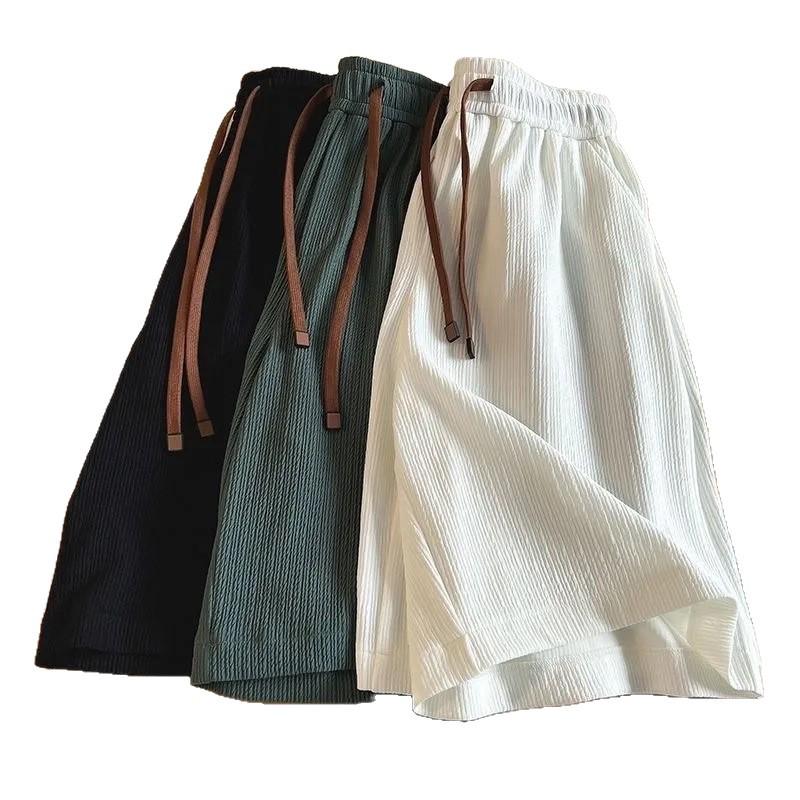 Women's Plus Size Quick-Dry Ice Silk Beach Shorts - Comfortable, Loose Fit, Solid Color, Drawstring Style