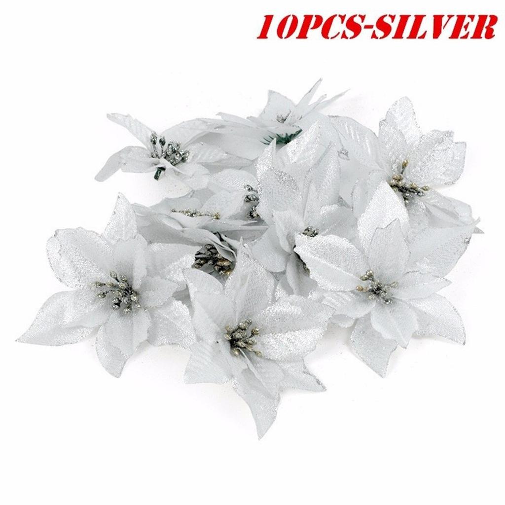 10 Pcs Simulation Christmas Flowers 3 Layer Christmas Tree Wreath Decoration Pendant For Home Garden Decor Gold Silver Red
