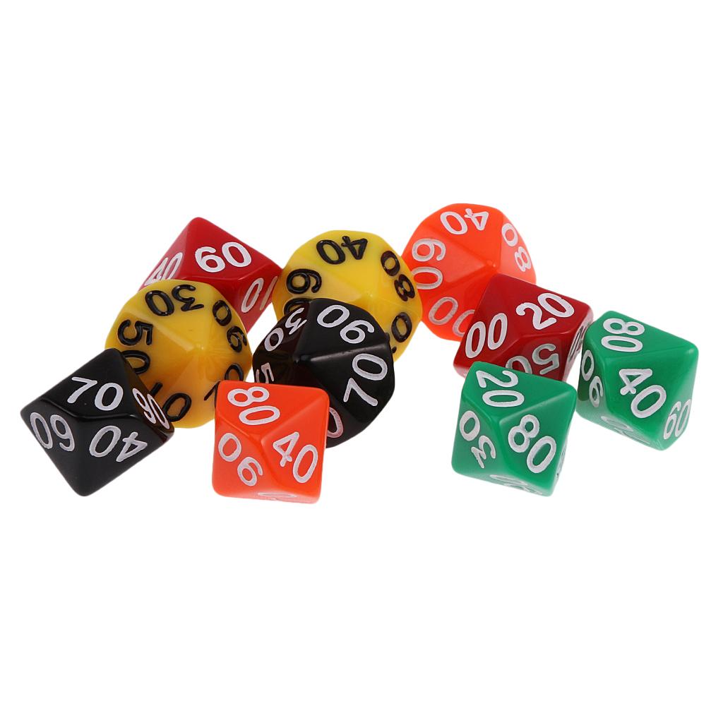 Pack of 10 Acrylic Ten Sided D(00-90) Dices toys