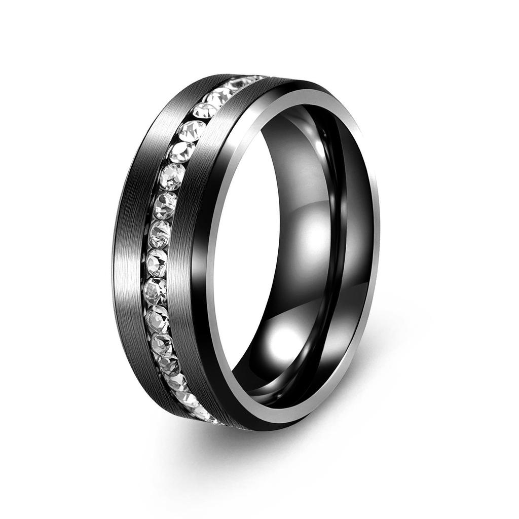 8MM Black Stainless Steel Zircon Ring with Full-Diamond Design for Couples