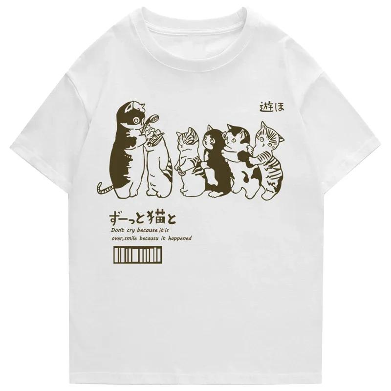 Cat Shower Print T-Shirt Hip Hop Streetwear Women's T-Shirt Casual Harajuku Short Sleeve Top Women Clothing Graphic T Shirts