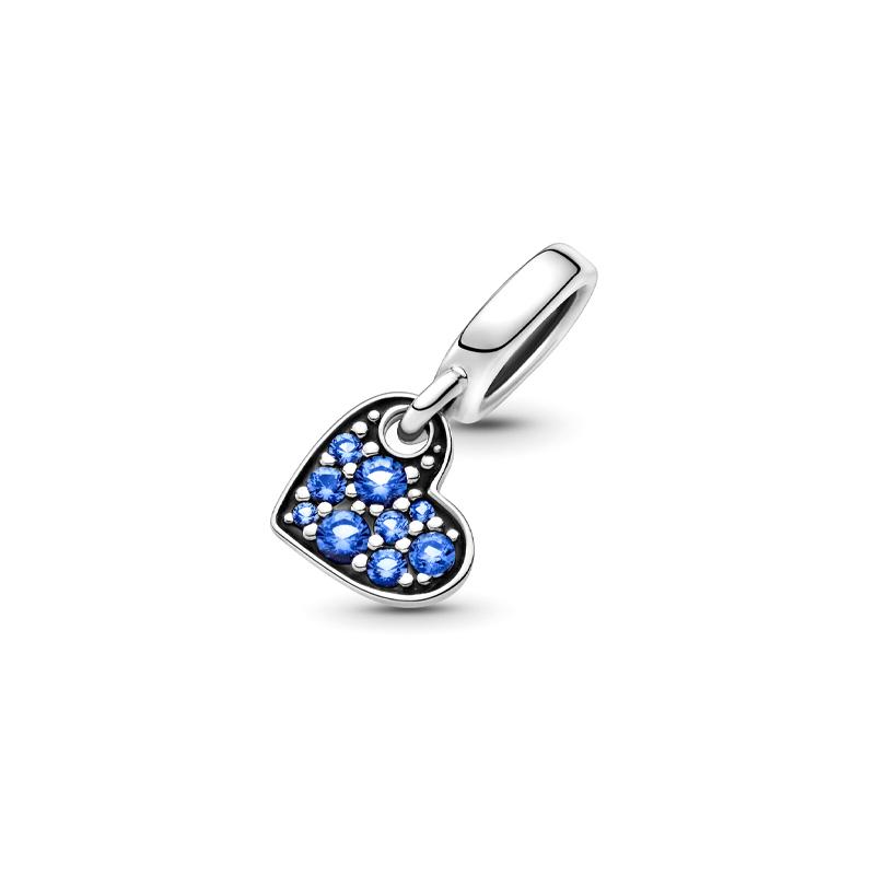 Pandora Stellar Blue Tilted Heart Pavé Pavé Charm 925 Silver Pendant Women's Blue 799404C01