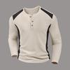 Men's Two-Tone Waffle High-Neck Button Long Sleeve Henley Shirt - Casual Autumn Top