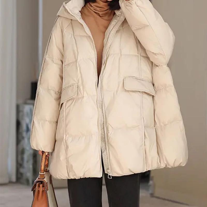 Winter Women White Duck Down Jacket Hooded Warm Oversize Puffer Coat Female Casual Loose Parkas Pocket Outwear