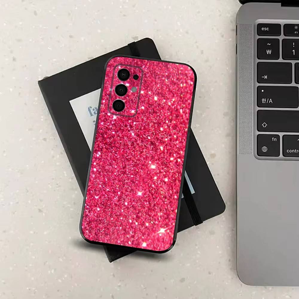 Dazzling Pink Glitter For Samsung Galaxy A73,J7,22,Note,72,41,31,8,9,52,71,53,32,Soft Black Silicone Cover Case