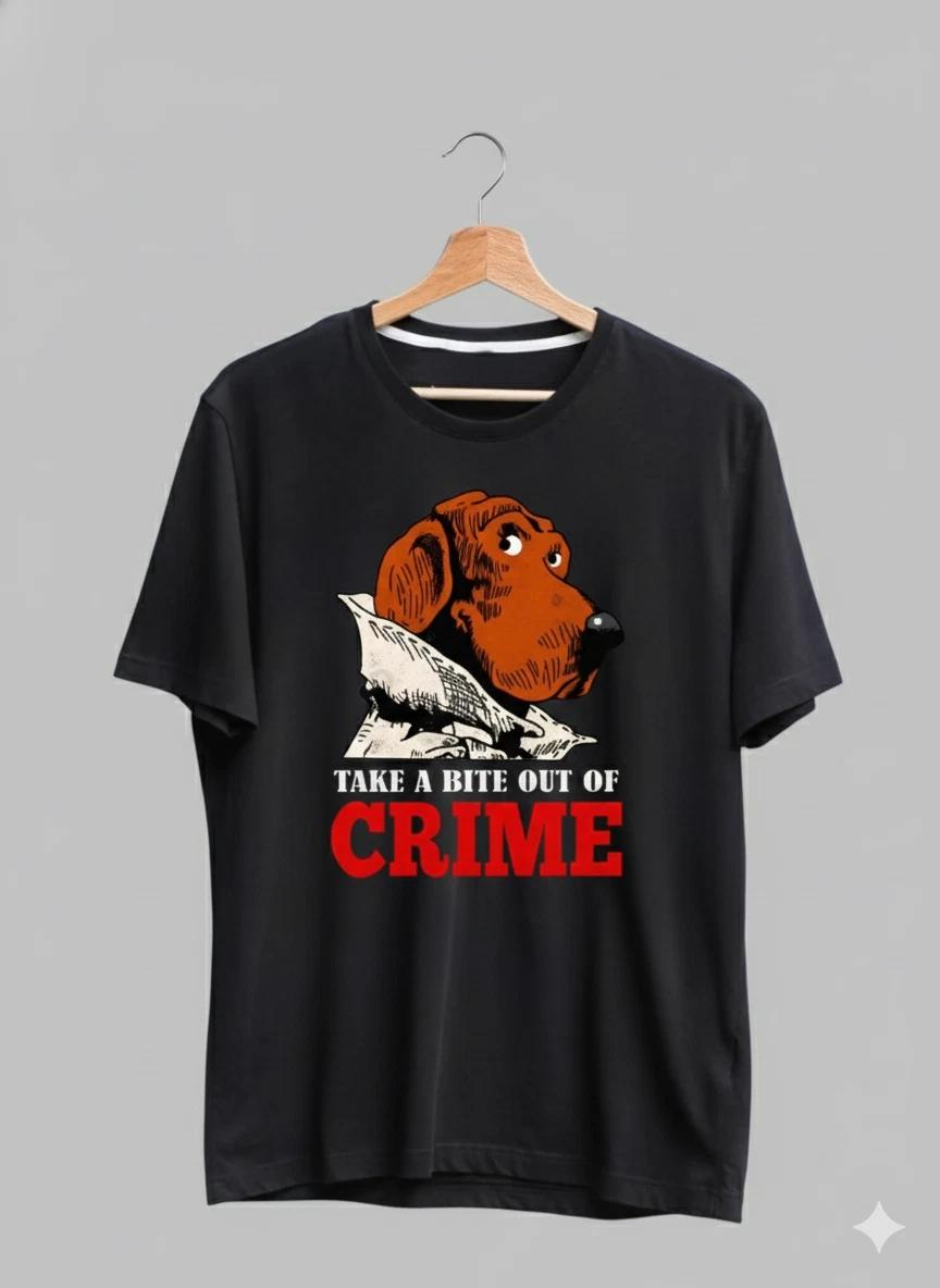 Take a Bite Out of Crime Vintage McGruff Style Black T-Shirt Graphic Tee - T546 XL
