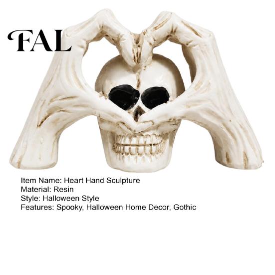 Durable Resin Art Ornament Gothic Skeleton Hands Heart Sculpture with Skull, Romantic Love Statue, Halloween Dark Style Home Accents Shape Finger