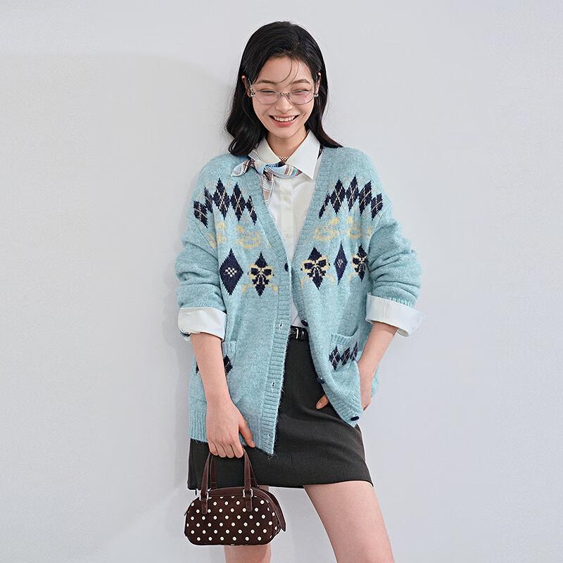 

Ledin Women s Argyle Knit V-Neck Cardigan XS