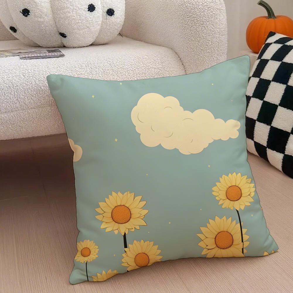 Cartoon sunflower Cushion Cover Linen Pillow Case Soft Breathable Protective Couch Room Decoration