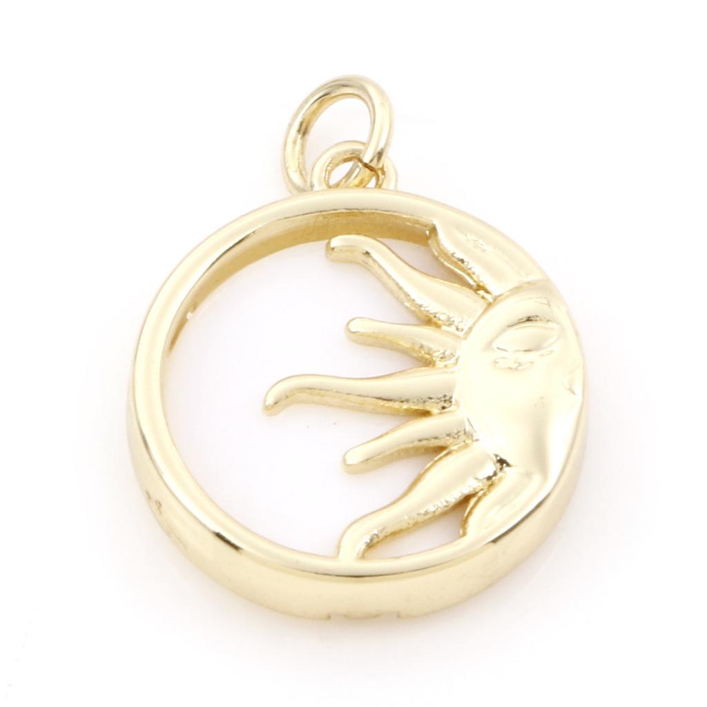1 Piece Copper Galaxy Charms Sun Moon Round Shell Gold Color Pendants for DIY Making Necklace Bracelets Jewelry Findings