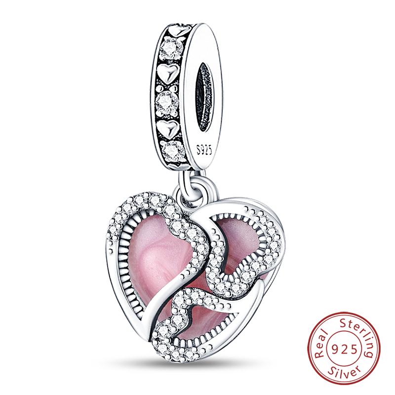 Fit 925 Silver Charms Beads Little Bear Lamb Little Flying Pig Pink Charms For Women DIY Birthday Jewelry Gift