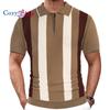 Cozy Up Ανδρικά πλεκτά μπλουζάκια πόλο με κοντό μανίκι, καλοκαιρινό casual ριγέ, μπλουζάκι γκολφ Old Money με κουμπί, 3XL, Μαύρο Λευκό