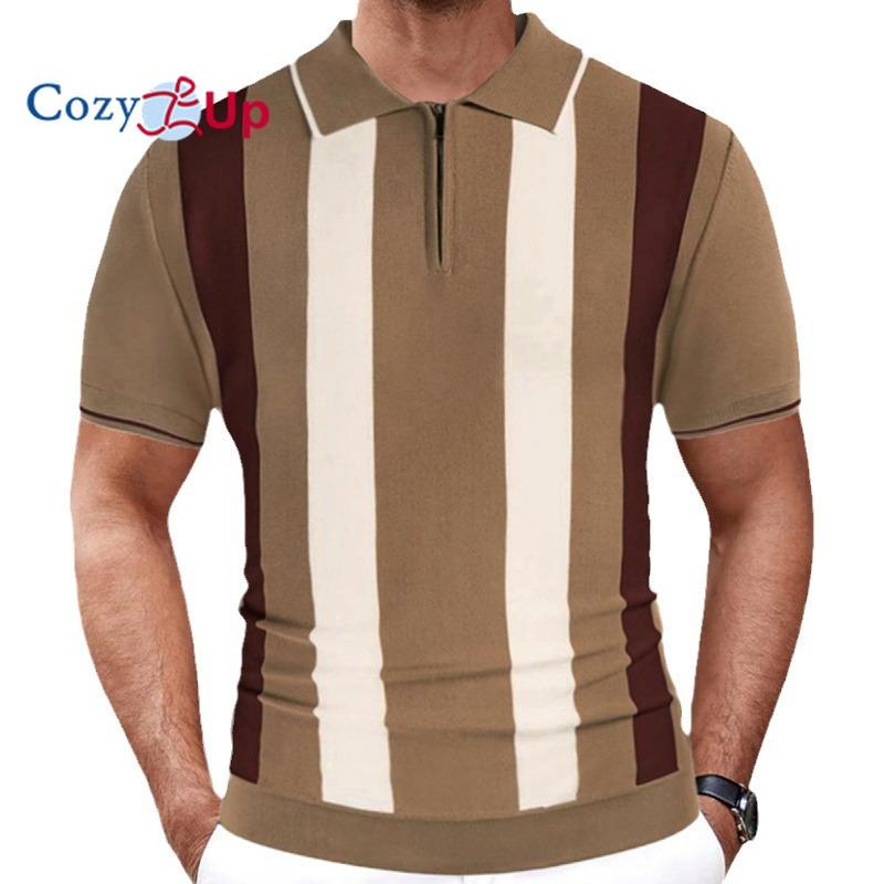 Cozy Up Ανδρικά πλεκτά μπλουζάκια πόλο με κοντό μανίκι, καλοκαιρινό casual ριγέ, μπλουζάκι γκολφ Old Money με κουμπί, 3XL, Μαύρο Λευκό