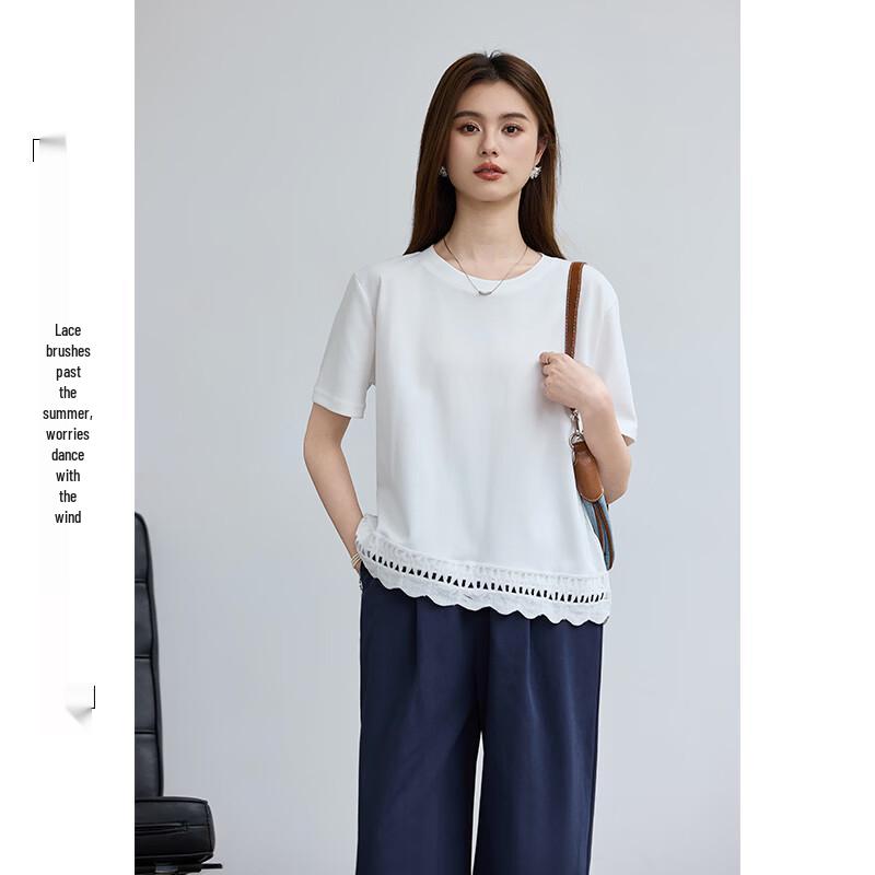 VICTORIA&VERA Women's Lace-Trim Short Sleeve T-Shirt