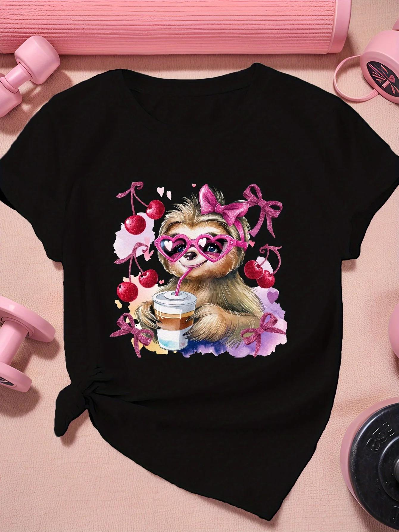 

Camiseta de manga corta con ilustración de perezoso para mujer camiseta informal de manga corta Harajuku camisetas de calle 4XL