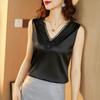 Hedvábná saténová košilka Dámský oblek Košile s vnitřním zapínáním Velká velikost Top s výstřihem do V