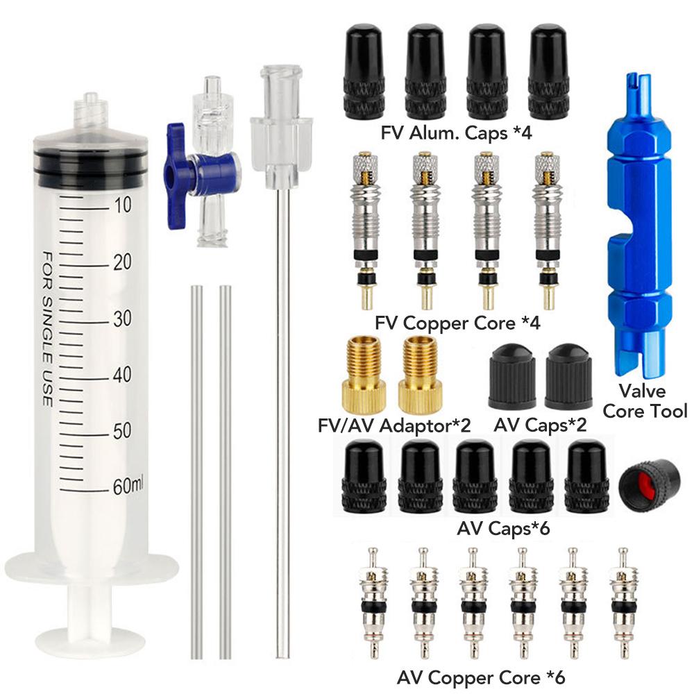 

Bike Tubeless Tire Liquid Injection Tool 60ML Syringe MTB Road Bicycle Tire Fluid Injection Tool Presta Valve Core Removal Tool