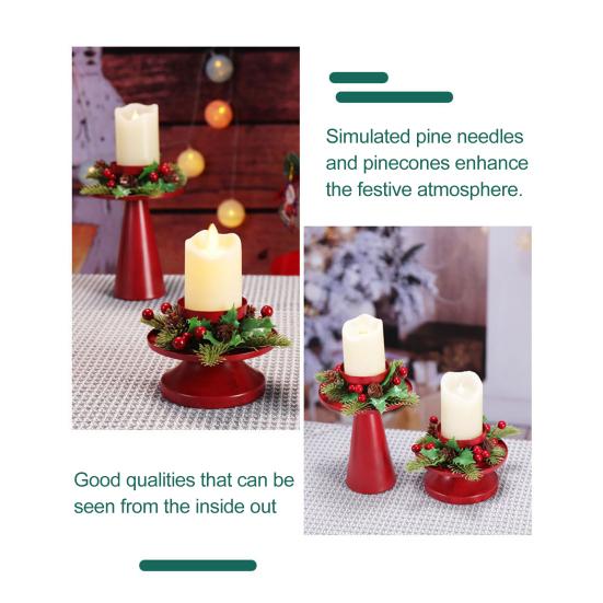 2Pcs/Set Christmas Wreath Candle Holder Vintage Iron Art Candlestick Christmas Wedding Party Tealight Candle Stand Dining Table Centerpiece Ornament
