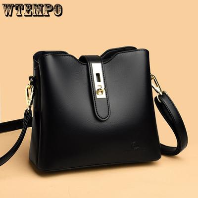 Genuine Leather Bag Women's Fashion Versatile Soft Leather Mother's Bag One Shoulder Cross-body Bucket Bag