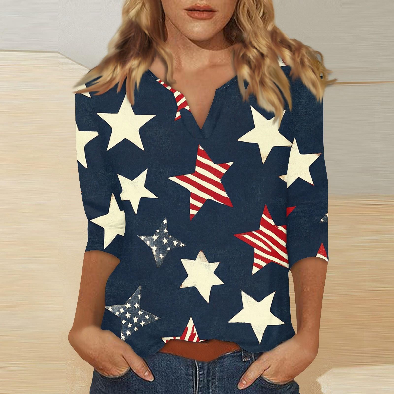 

Жіноча футболка з принтом і коміром-стійкою з рукавом 3/4 S Темно-синій