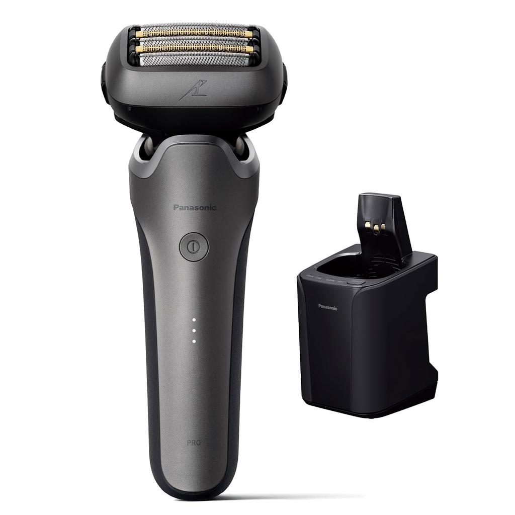 Panasonic Mens Shaver Lambda Dash PRO 5-Blade Electric Razor AI+ Fully Automatic Cleaning Charger ES-L570W-S Silver