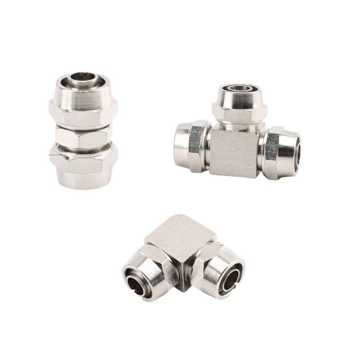 3pcs quick connector kit nickel plated copper pipe fittings straight elbow and tee for easy and firm connection
