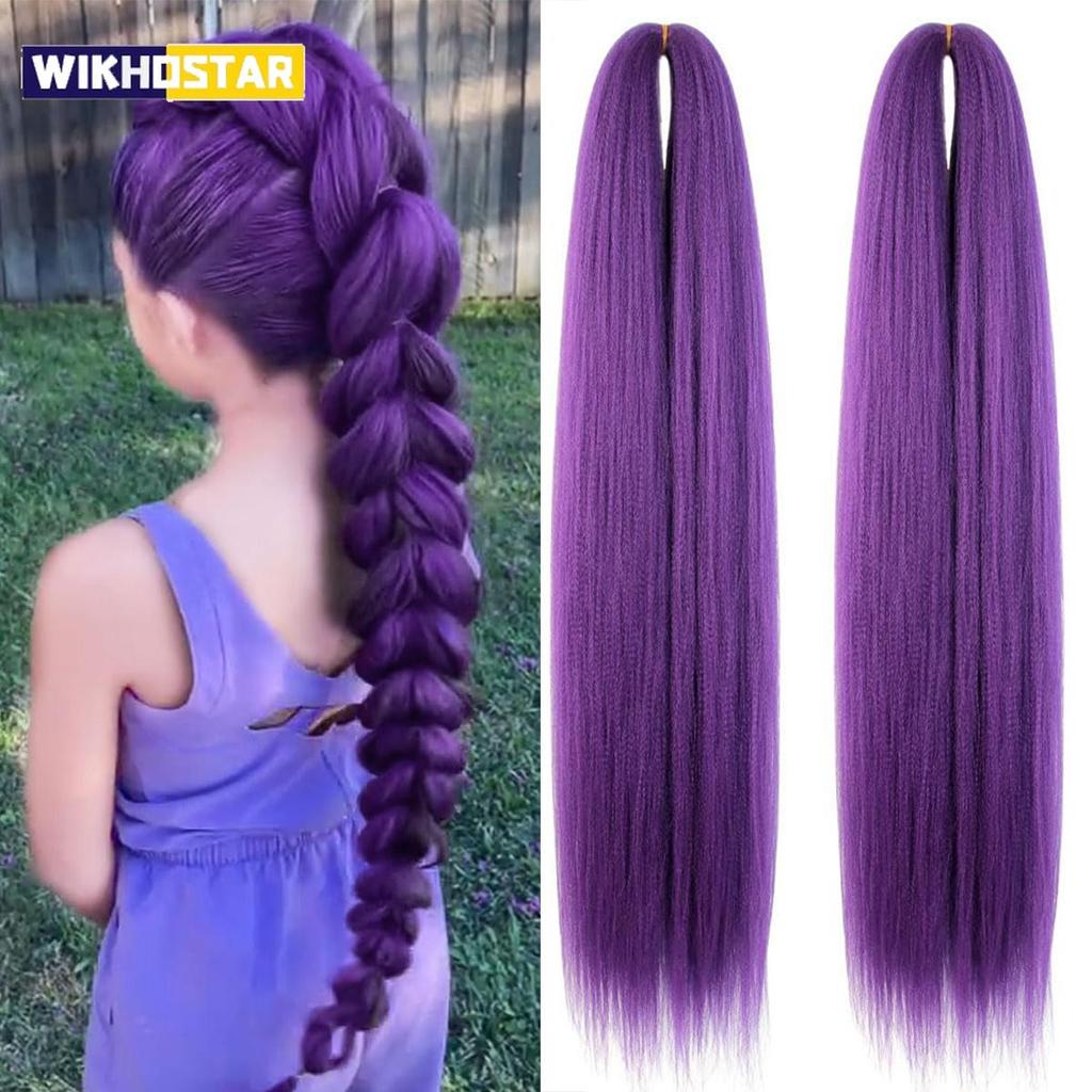 Lila Flechthaar 14 Zoll Kurz Vorgestrecktes Haar Glatte Yaki Textur Synthetische Haarverlängerungen Weichheit,