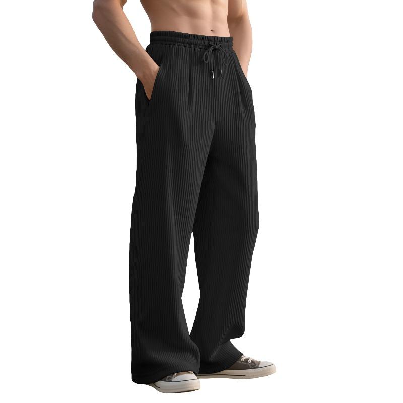 Spring and Autumn Men's Casual Trousers Loose Straight Pants Vertical Striped Medium High Waist Wide Leg Pants Men's