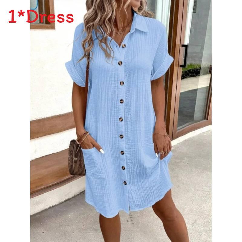 Polyester A Line Dress With Button Details For Casual Summer Wear