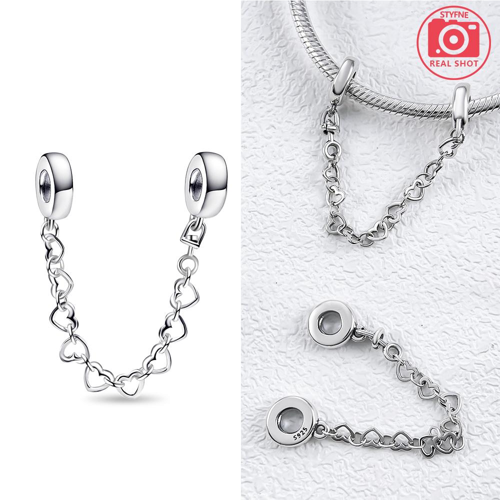 New Copper Colour Bead Linked Hearts Safety Chain Charm Fit Original Bracelets Fashion Diy Woman Jewelry Making