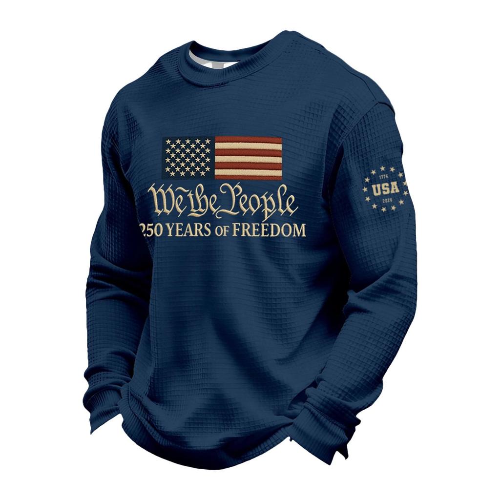 Men's Long-sleeved T-shirt - 250th Anniversary Embroidered Round-neck Pullover Sports Shirt