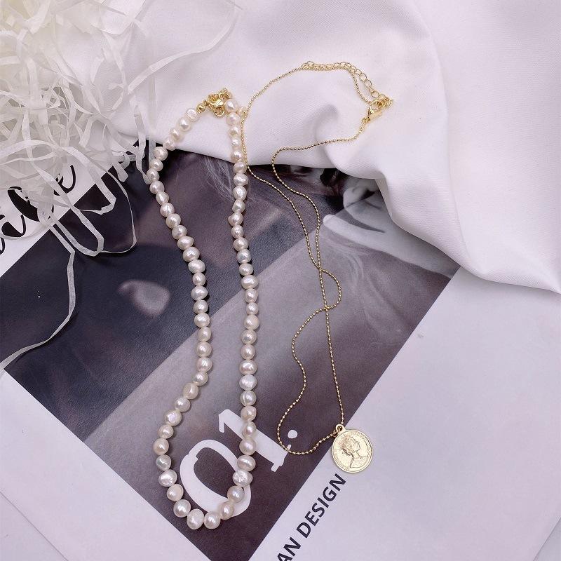 Baroque Freshwater Pearl Necklace Double Irregular Pearl Metal Chain Necklace Tide Collarbone Chain