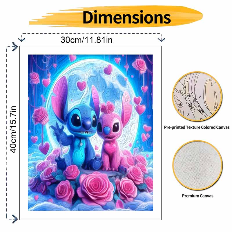Disney DIY Oil Painting Kits Stitch Angel Romantic Moon Rose Hand Painting Home Decor Craft Gift Ideas For Couples Canvas Wall Art