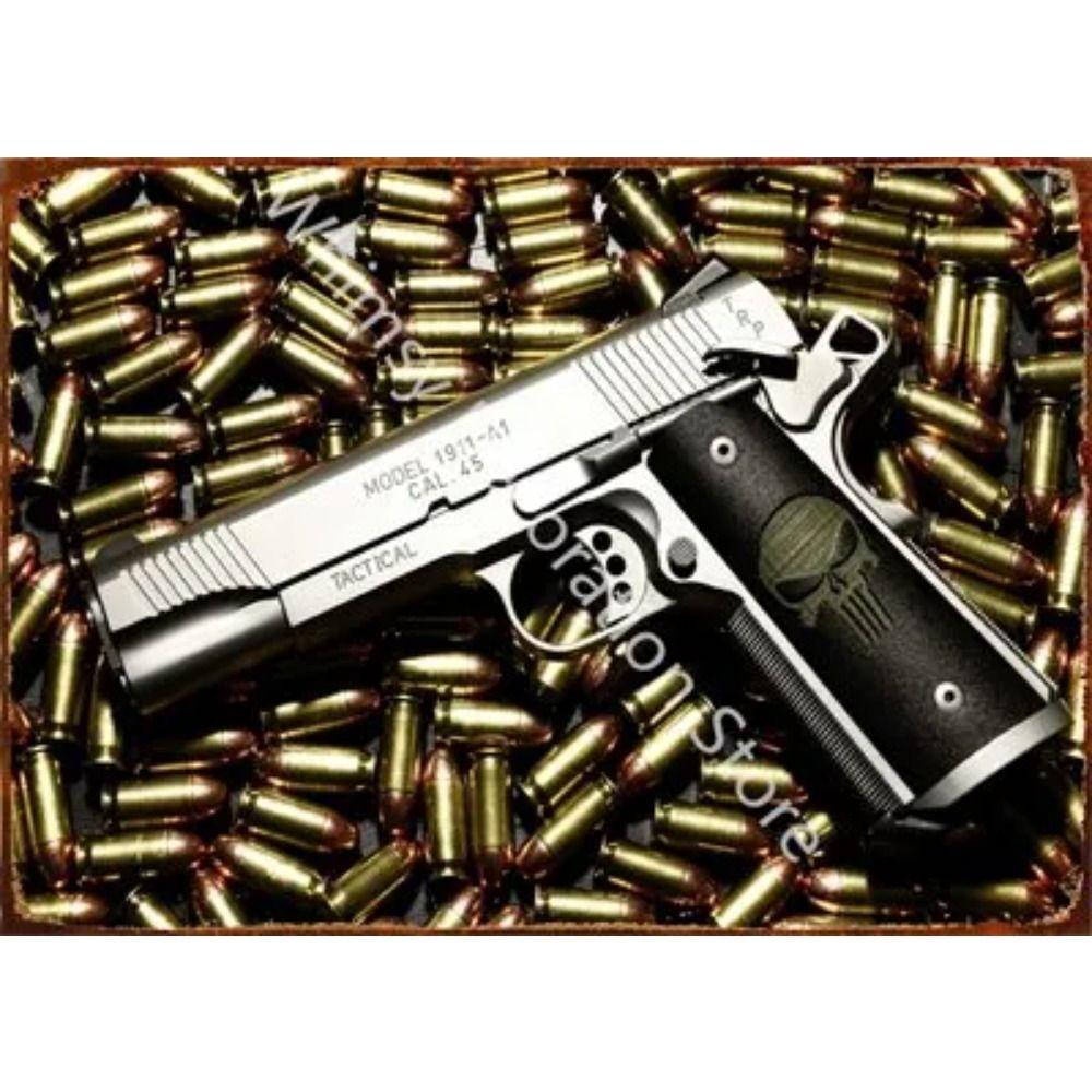 Retro Pistol Tin Sign Metal Wall Art for Home Bar Club Decor