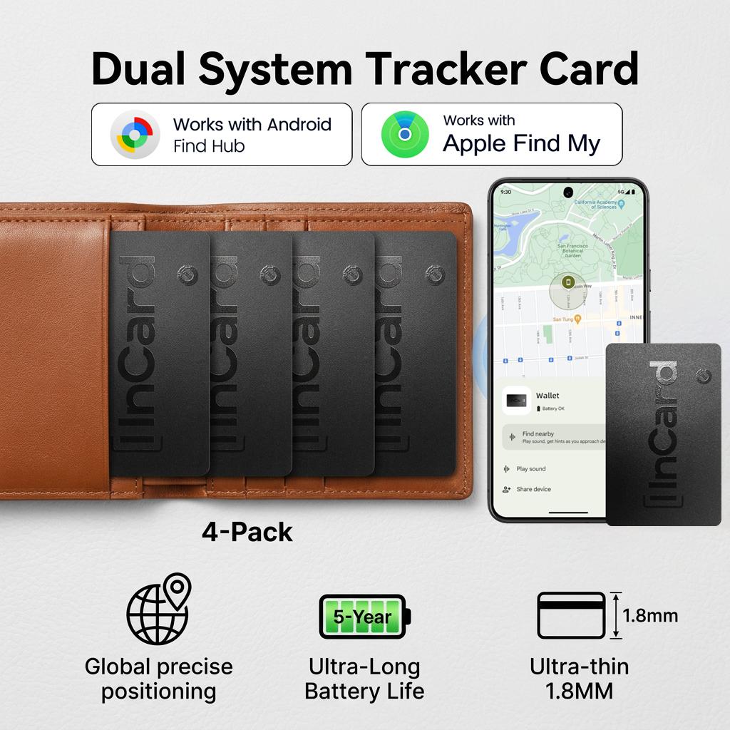 Smart Tracker Card 1-4 Pack Dual System Anti-Lost GPS Tracker Bluetooth Smart Tag For Android Google Find Hub Apple Find My