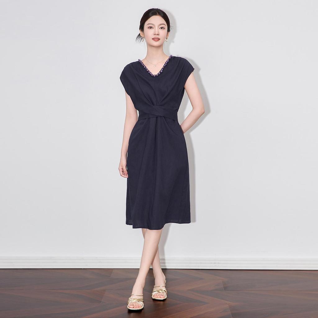 Light Luxury French Slimming Irregular Ruched Waist Tie Dress - Women's Summer Fashion