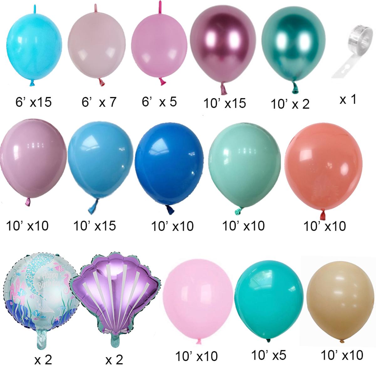 

129 шт. воздушный шар с русалкой, фон для дня рождения, розовый, фиолетовый, воздушный шар в виде ракушки, украшение для фона, украшение для вечеринки, воздушный шар