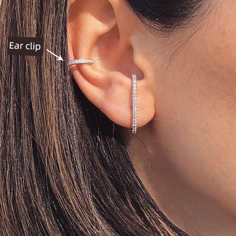 

Ins 925 Sterling Silver K-style Diamond Stud Earrings Silver Ear Cuff (Single)