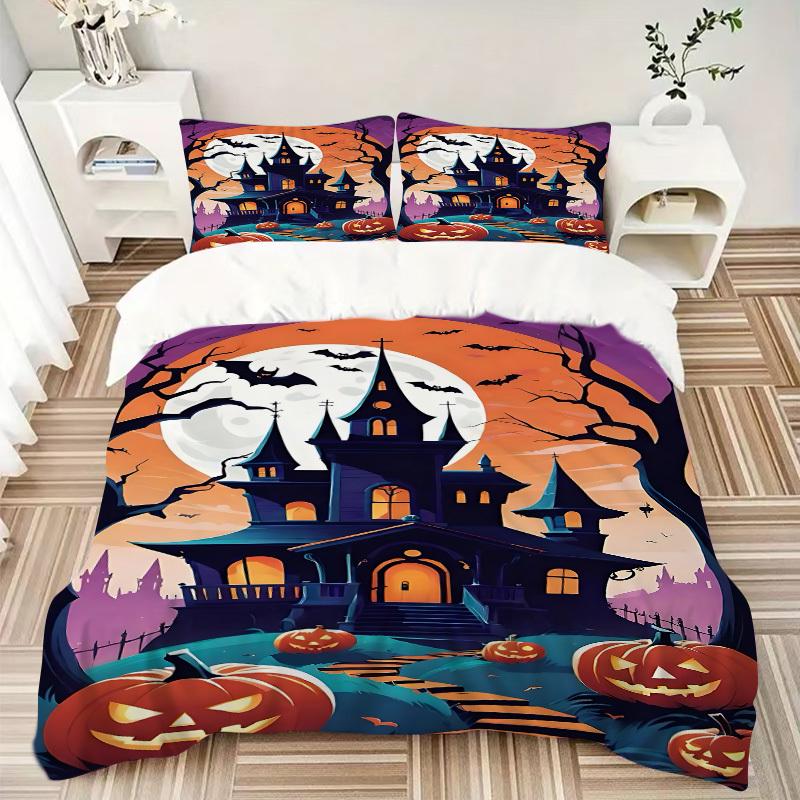 3pcs bedding set Halloween Haunted_House Includes 1 Comforter + 2 Pillowcases, Without Pillow Inserts, Soft Comfortable, Lightweight Breathable042