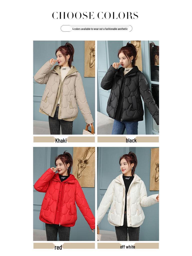Women's Winter Down Cotton Jacket: Fake Two-Piece Style, Petite, Short, Loose Fit, Korean-Inspired, Bread Coat Design