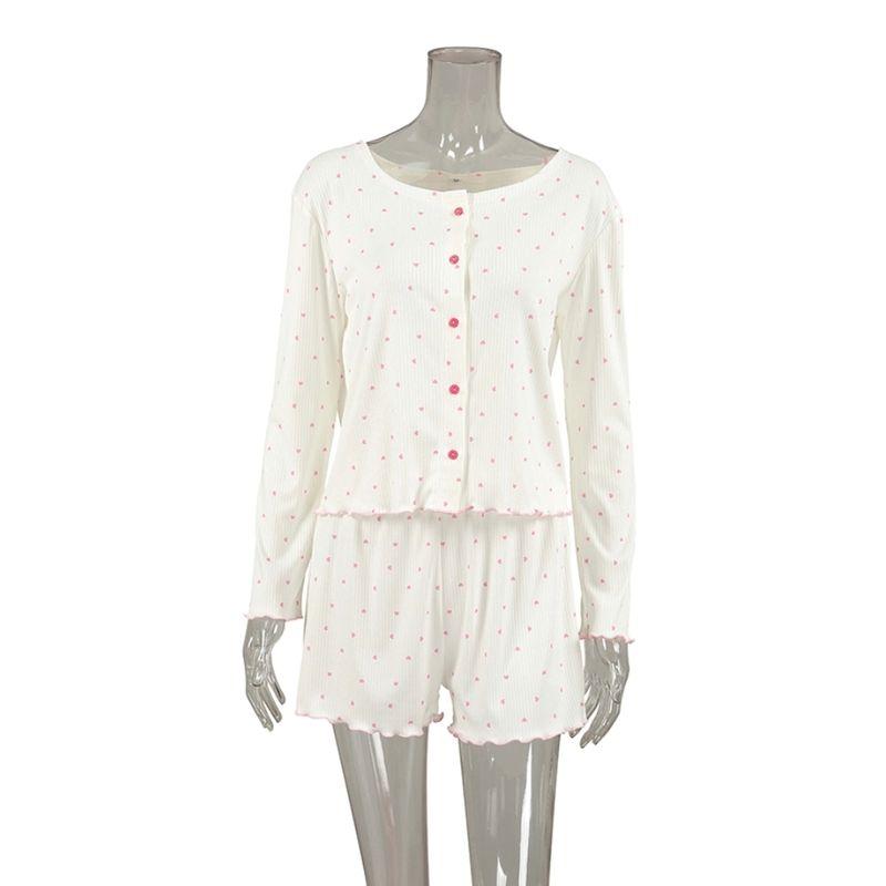 European and American New Fashion Casual Love Print Top Shorts Set Home Wear Top and Shorts Set